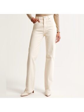 Abercrombie & Fitch 90s High Ruse Relaxed Jeans Cream Raw Hem 27R